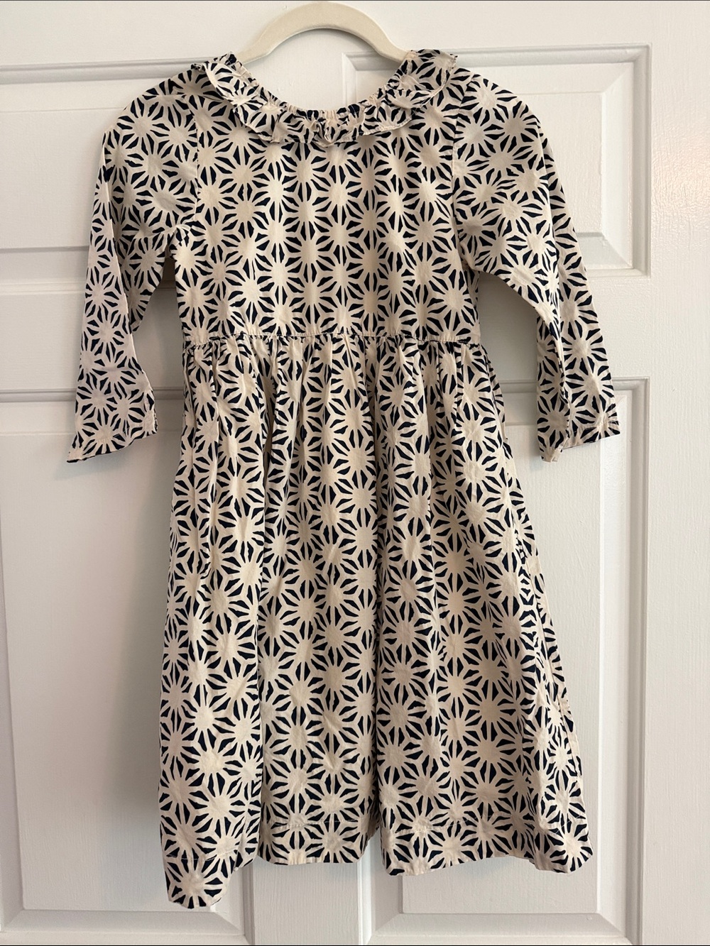 Pink Chicken Cream and Black Geometric Floral Long-Sleeve Dress